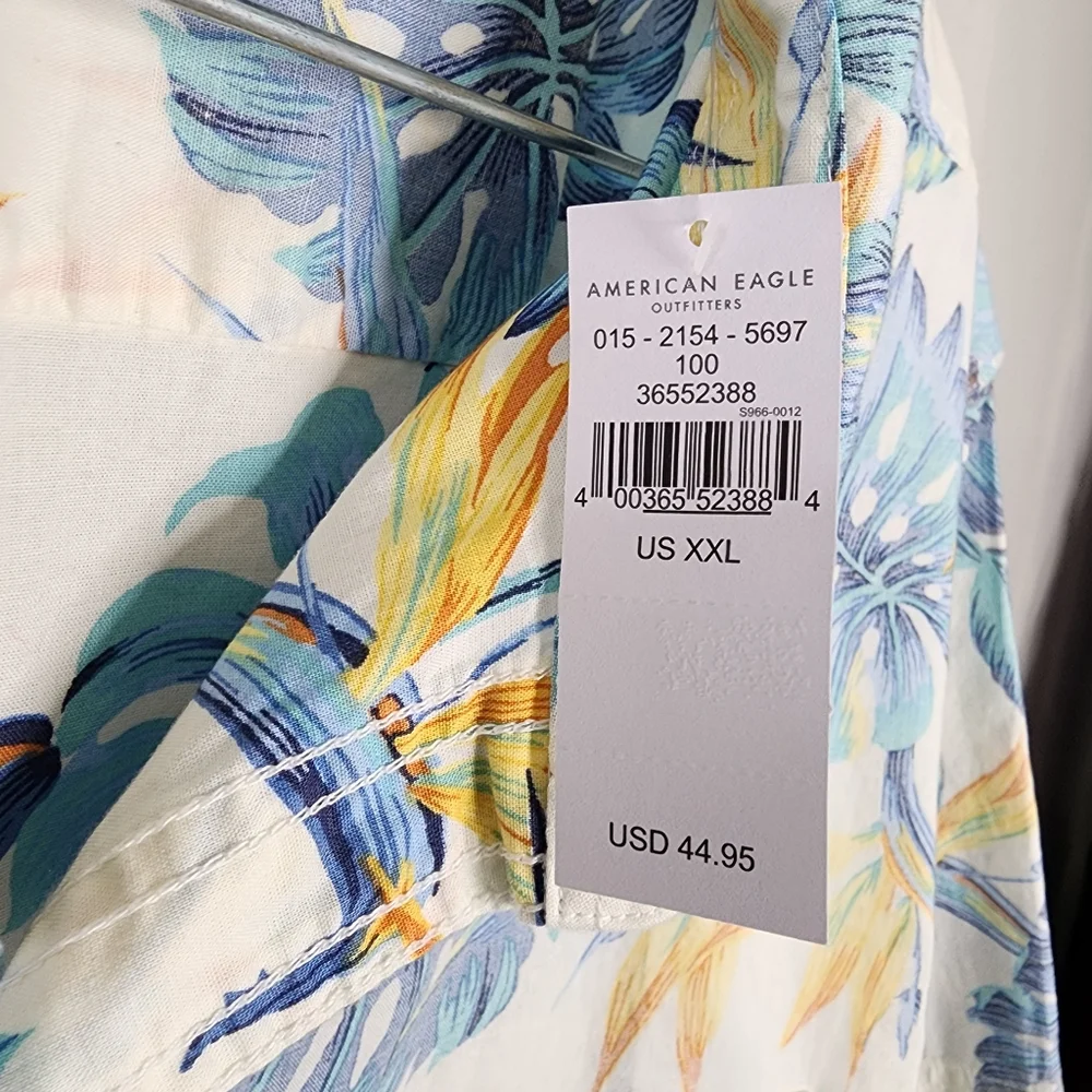 American Eagle Tropical Blue Floral Men's Shirt‎ XXL